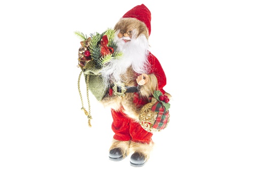 [119408] Red Santa Claus with sack and gold ball 30 cm