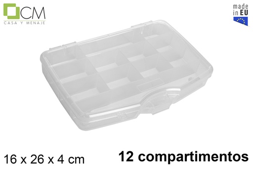[119514] Boîte en plastique transparente polyvalente à 12 compartiments