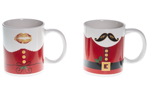 [119554] Taza cerámica Navidad decorada bigote/beso 9,5 cm