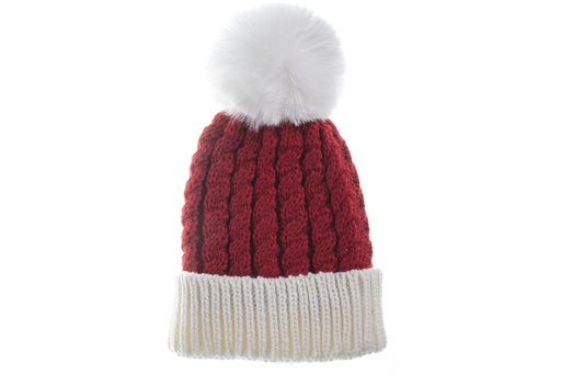 [119574] Gorro lana rojo con pompón blanco adulto