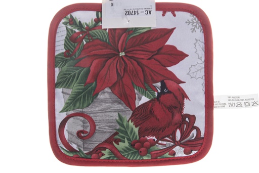 [119595] Square mitten decorated with Christmas flower 17 cm