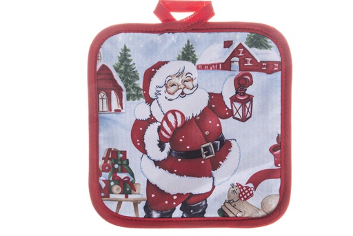 [119605] Square mitten decorated with Santa Claus and lantern 17 cm