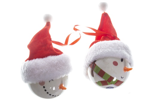 [119653] Palla pupazzo di neve in PVC con naso e cappello 8 cm