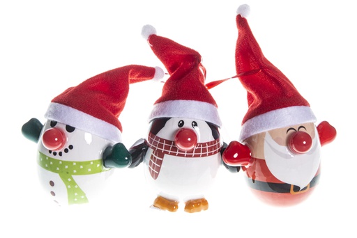 [119657] Oval PVC ball Santa Claus, penguin, snowman with red hat 18 cm