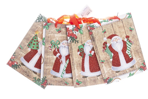 [119689] Bolsa regalo Navidad madera con Papa Noel 18x8x24 cm