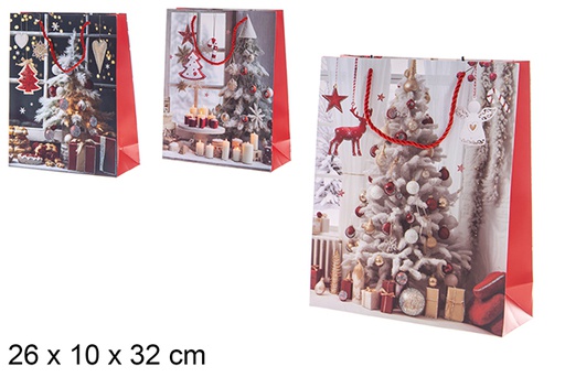 [119690] Bolsa regalo Navidad madera con Papa Noel 26x10x32 cm