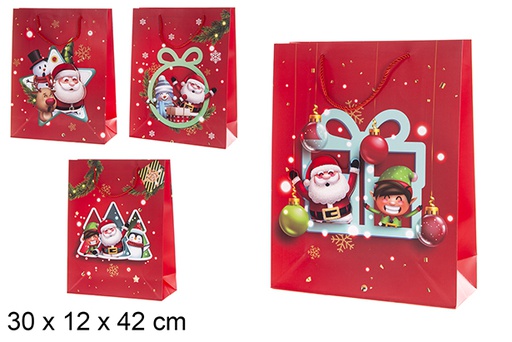 [119691] Bolsa regalo Navidad madera con Papa Noel 30x12x42 cm