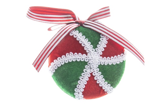 [119772] Red/green velvet flat sphere pendant 7,5 cm