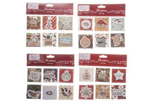 [119781] 6 decorated Christmas cards assorted with thread 6x6cm