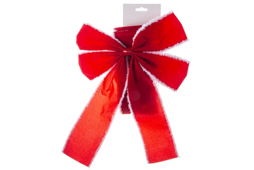 [119819] Noeud de Noël en tissu rouge/blanc avec lumière LED pour porte 45x35cm