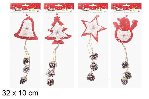 [119839] Christmas wooden pendant assorted with pine cones 32x10 cm