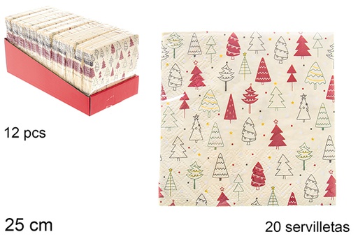 [119896] Pack 20 serviettes de Noël décorées d'arbre 3 couches 25 cm