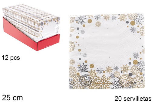 [119897] Pack 20 serviettes de Noël décorées de fleurs 3 épaisseurs 25 cm