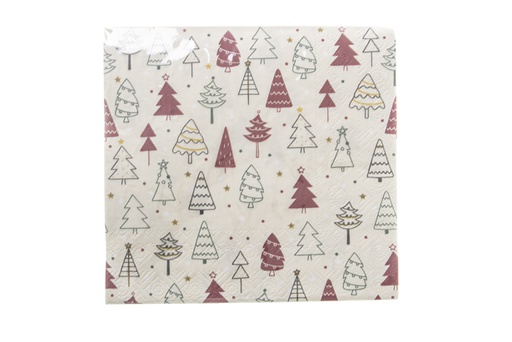 [119900]  20 Christmas napkins decorated tree 3 layers 33x33cm