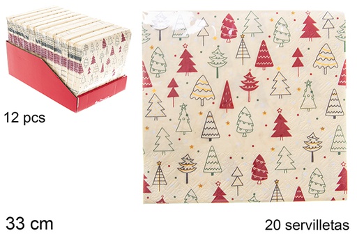 [119900] Pack 20 tovaglioli natalizi decorati albero 3 strati 33 cm