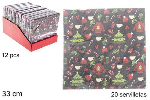 [119901] Pack 20 serviettes de Noël décorées de sapin 3 couches 33 cm