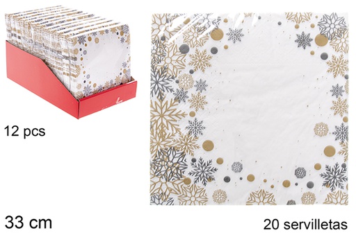 [119903] Pack 20 serviettes de Noël décorées de fleurs 3 épaisseurs 33 cm