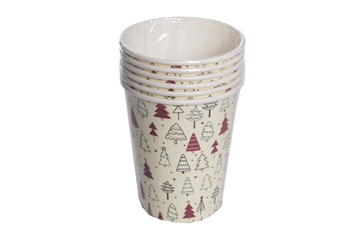 [119904] 6 Christmas tree decorated paper cups 260ml