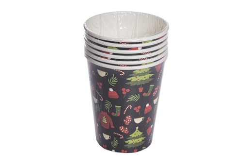 [119905] 6 Christmas tree decorated paper cups 260ml
