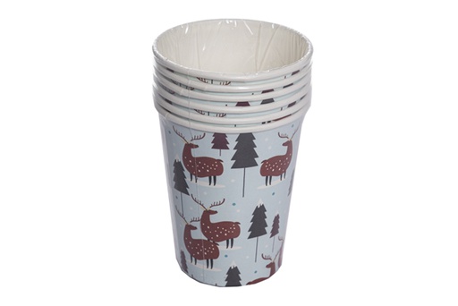 [119906] 6 gobelets en papier décorés de rennes de Noël 260ml