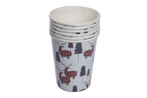 [119906] Pack 6 vasos papel decorado reno Navidad 260 ml