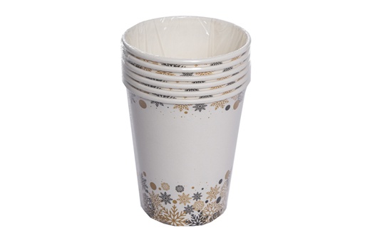 [119907] Pack 6 Christmas flower decorated paper cups 260 ml