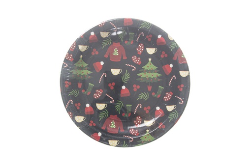 [119909] Pack 6 paper plates decorated with Christmas tree 18 cm