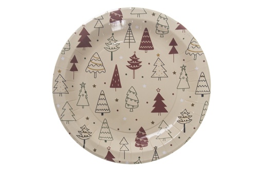 [119912] Pack 6 assiettes en carton décorées de sapin de Noël 23 cm