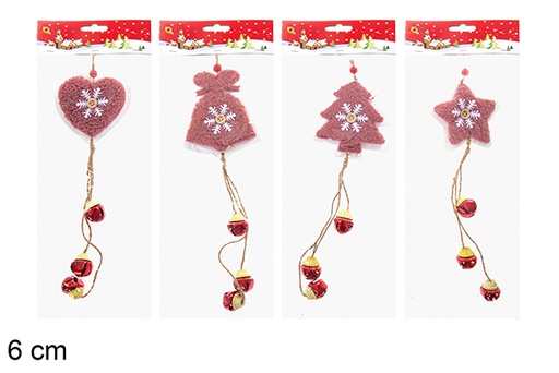 [119929] Pendentif de Noël en bois avec cloche de formes assorties