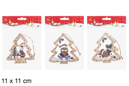 [119957] Pingente de madeira árvore de natal sortido 11x11 cm