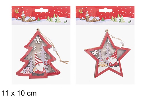[119959] Pendente de madeira com estrela/árvore LED sortida 11x10 cm