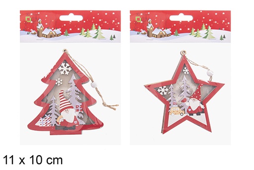 [119959] Wooden pendant with assorted star/tree LED 11x10 cm