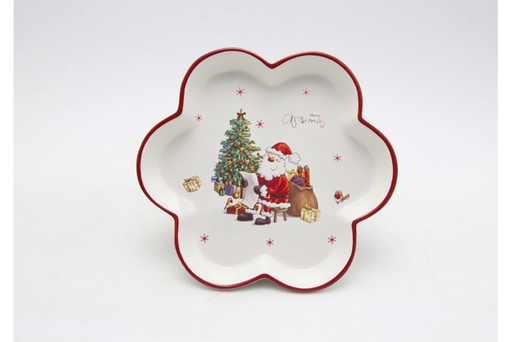 [119993] Christmas flower shaped ceramic tray decorated with Santa Claus 20 cm