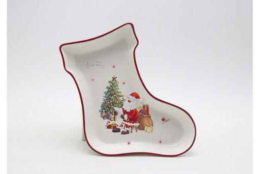 [119994] Ceramic Christmas boot shaped tray decorated with Santa Claus 25,5x19,5 cm