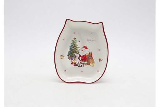 [119997] Christmas cat shaped ceramic tray decorated with Santa Claus 20 cm