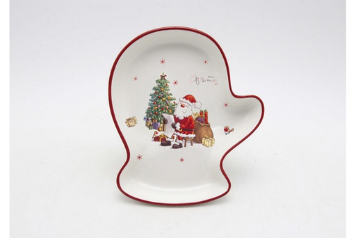 [120002] Christmas glove shaped ceramic tray decorated with Santa Claus 20 cm