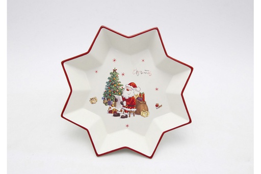 [120003] Christmas star shaped ceramic tray decorated with Santa Claus 27 cm