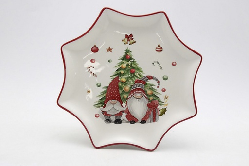 [120136] Christmas star shaped ceramic tray decorated elf 30,5 cm