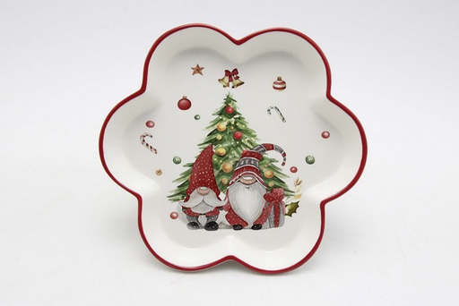 [120137] Christmas flower shaped ceramic tray decorated elf 20 cm