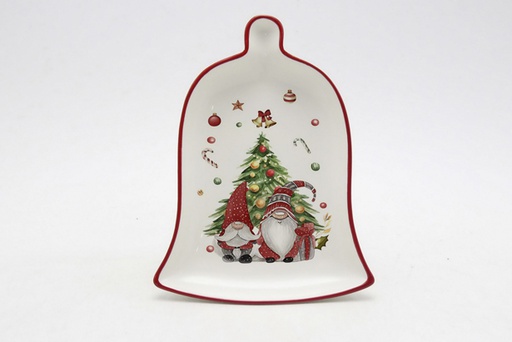 [120140] Christmas bell shaped ceramic tray decorated elf 20 cm