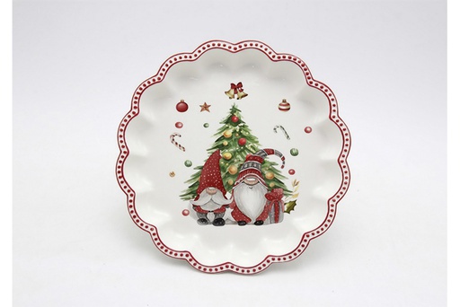 [120154] Round Christmas ceramic tray 26 cm