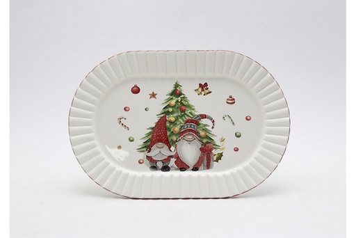 [120155] Oval ceramic Christmas tray 30x20 cm