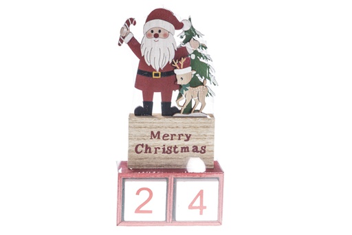 [120226] Figura madera Navidad Papa Noel con árbol y calendario