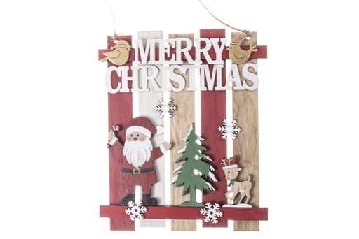 [120227] Pendentif Père Noël en bois Merry Christmas