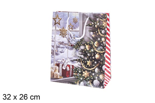 [120239] Sac de Noël décoré de rennes 32x26 cm