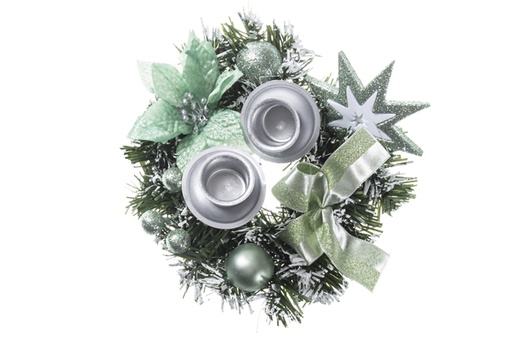 [120288] Green Christmas candle holder wreath decorated 20 cm