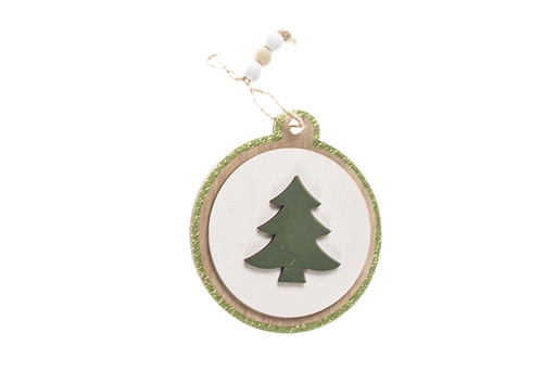 [120308] Green decorated Christmas wooden pendant