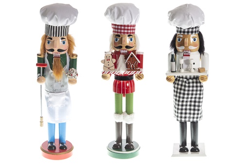 [120423] Wooden chef nutcracker 3 assorted models 38 cm