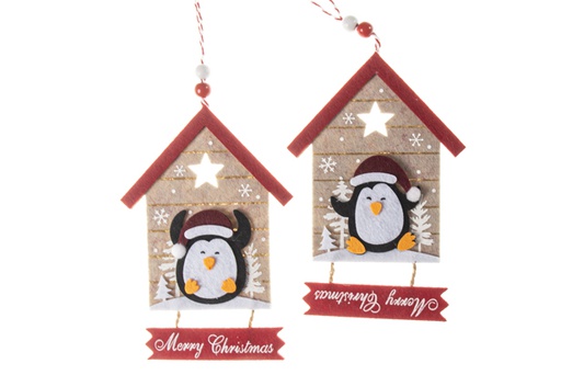 [120454] Christmas pendant decoration home with penguin Merry Christmas 15x10 cm