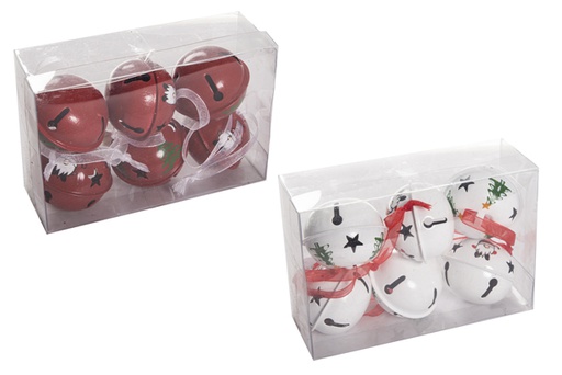 [120458] Pack 6 assorted white/red metal bells 4 cm